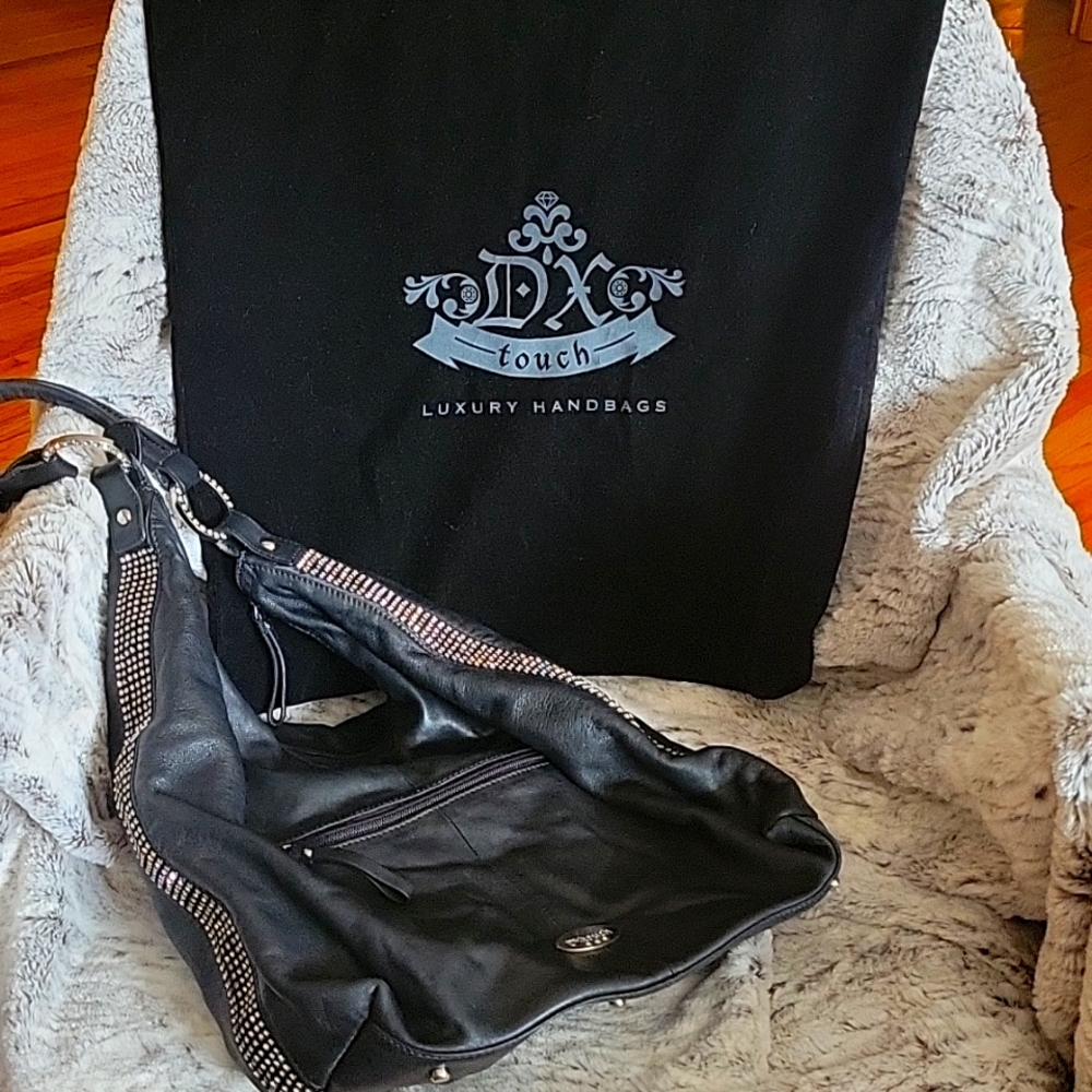 DX Touch Italian black leather shoulder bag with dust bag